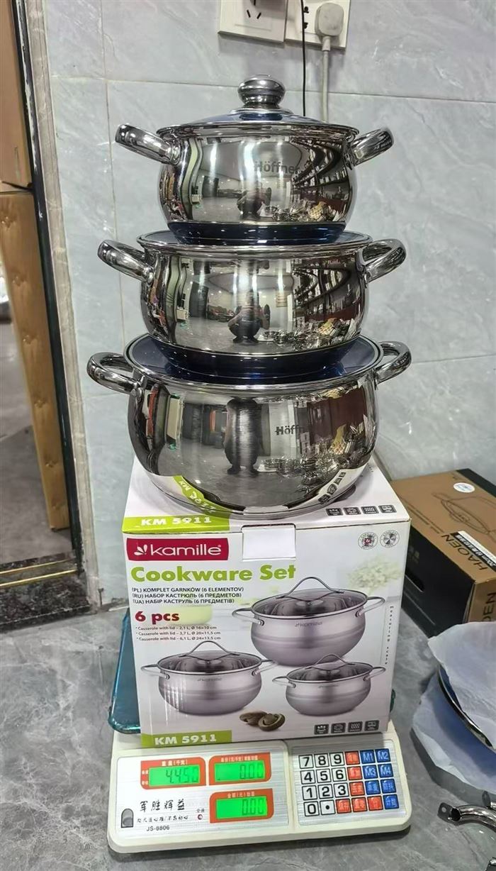 跨境不锈钢厨具套锅 六件套苹果锅，有1个柜。合适的来