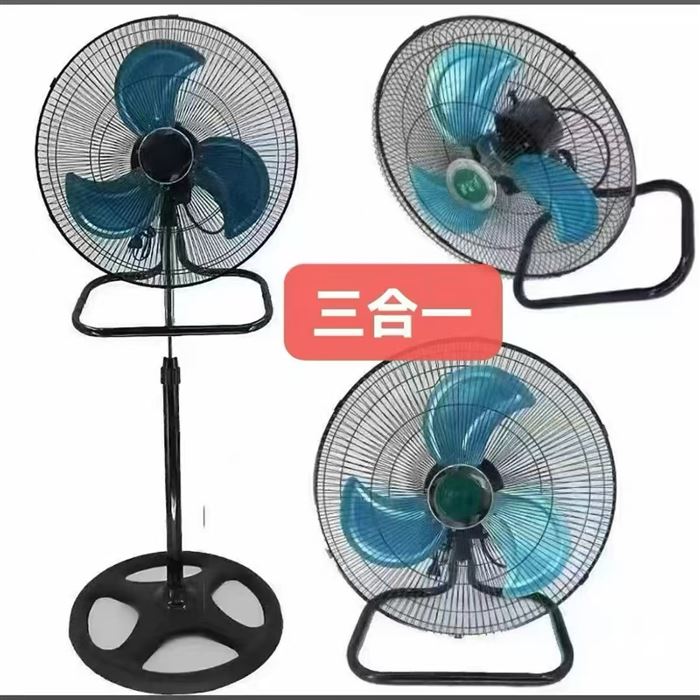 ​外贸18寸3合1落地金属扇，欧规，两圆插，功率60W，一件4台，单件重量18kgs包装尺寸700*495*210mm 3800台