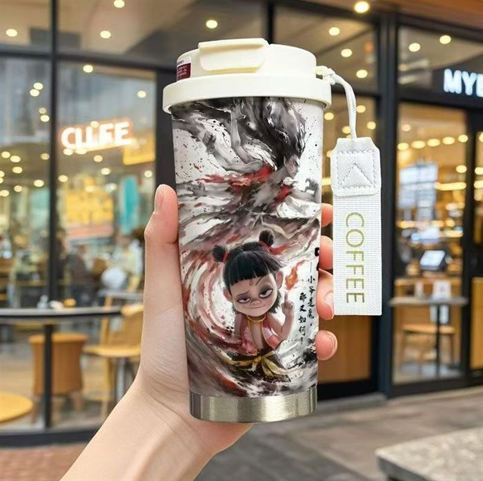 食品级316不锈钢500mL双饮咖啡杯233个，个位数处理 ​彩盒包装，316材质，时尚元素，双饮设计，配吸管+手提绳……