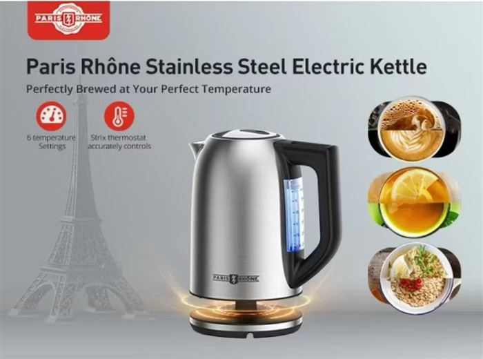 高端1.7升Paris Rhône电热水壶几百个，触摸控制，6种温度设置，Strix温控器，自动关闭断电功能，防干燥保护，保温功能，LED指示灯，可视水窗