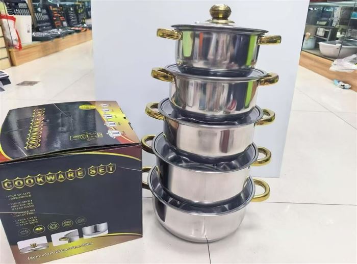 5件套套装不锈钢锅入库各50件 套锅尺寸:16cm-24cm，特价60💰 装箱数:12pcs 套锅尺寸:18cm-26cm，特价65💰 装箱数:8pcs