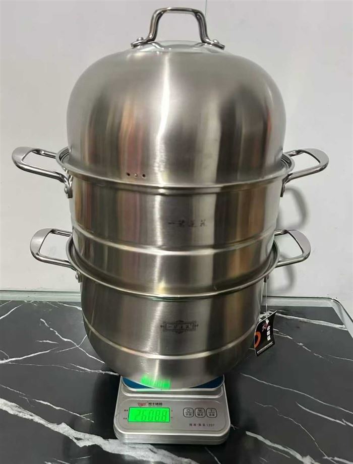 45元 全清 28cm特厚复底精品四层蒸锅，精抛光，原件彩盒包装处理 40件左右，每件8套，单套净重5斤多，处理